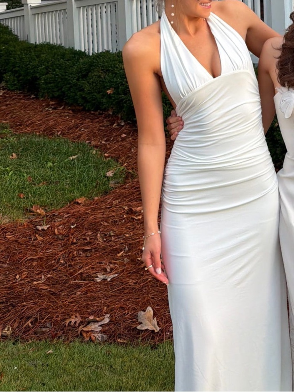 Peppermayo White Halter Maxi Dress with Ruched Bodice